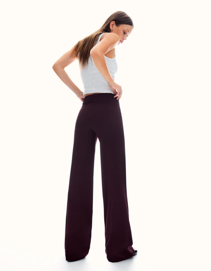 Spodnie wide leg-Bordowy