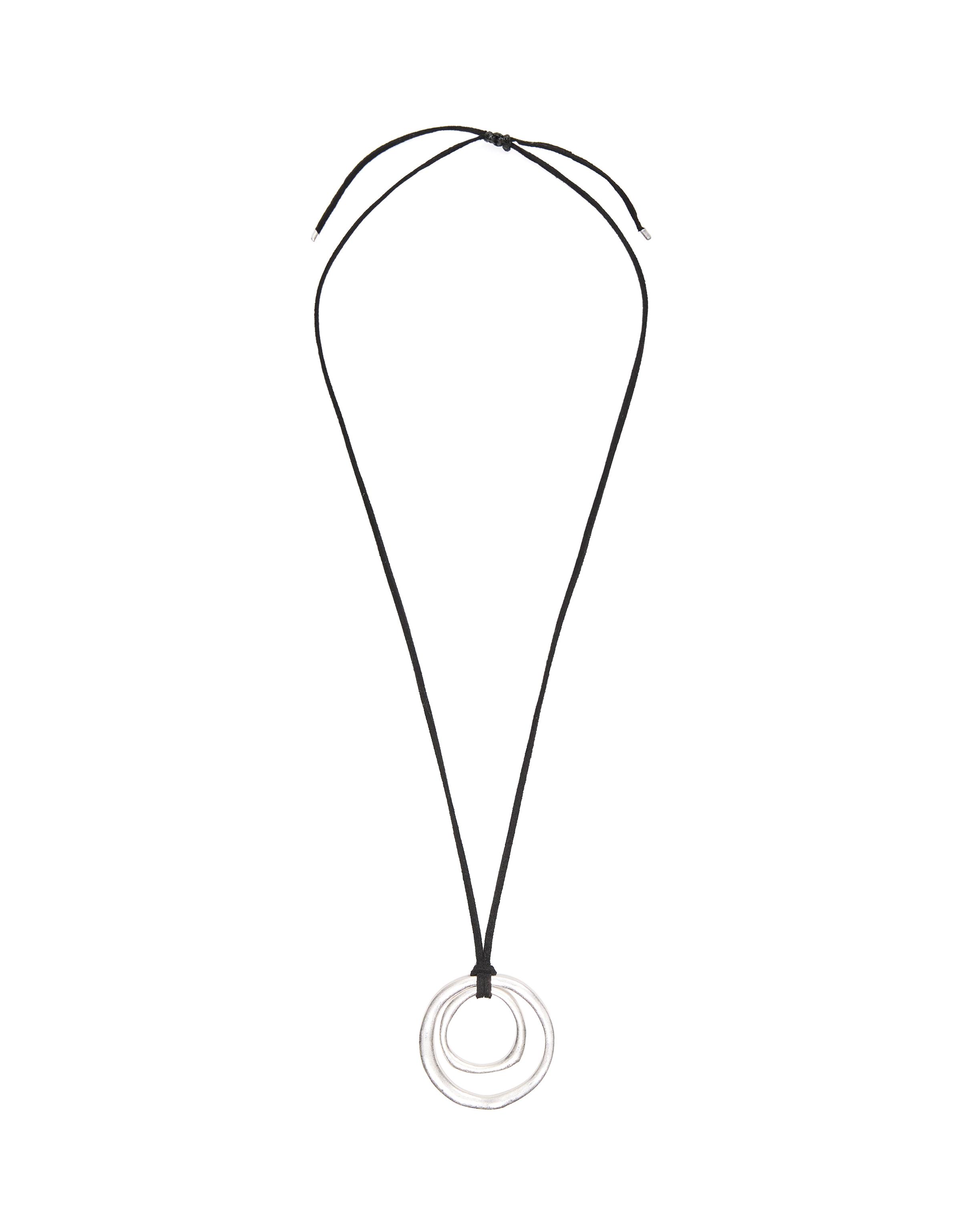Double circle pendant cord necklace — Silver