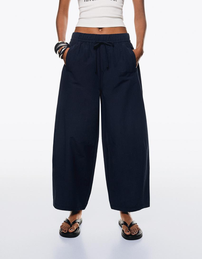 Kalhoty barrel fit cropped-Tmavě modrá