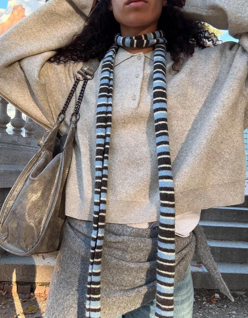 Extra-long striped scarf-Blue