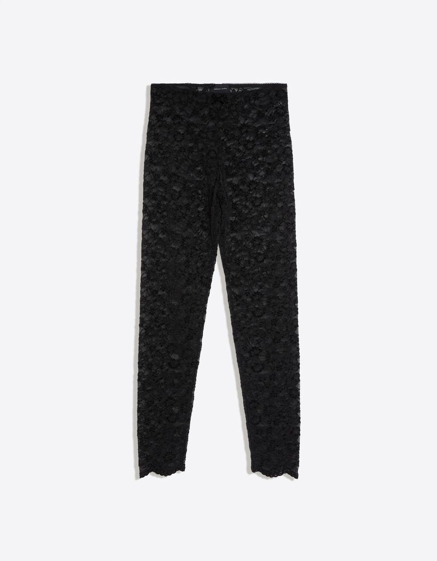 Dantelli tayt pantolon-Siyah