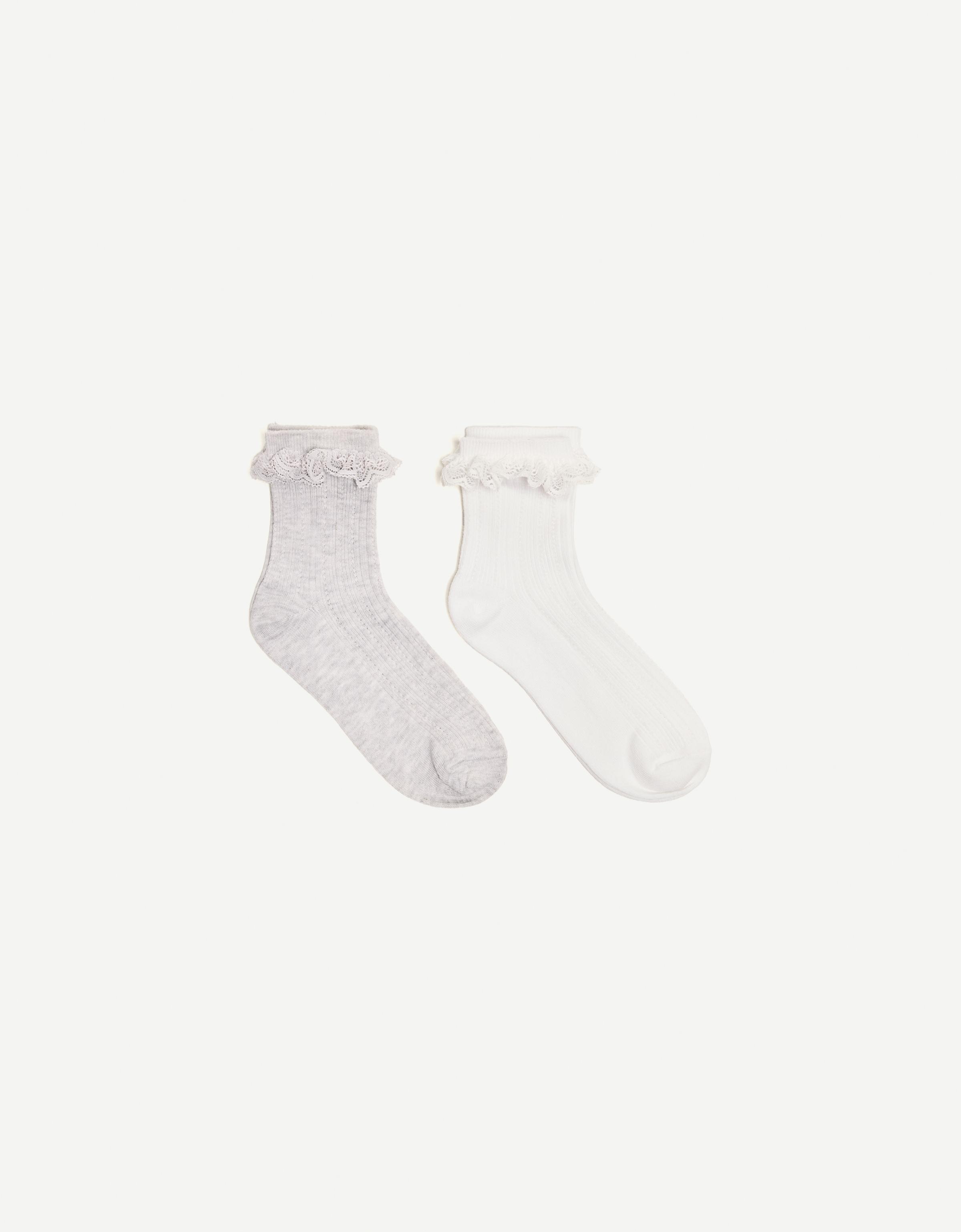 Bershka 2er-Pack Socken Mit Volant Damen Grau