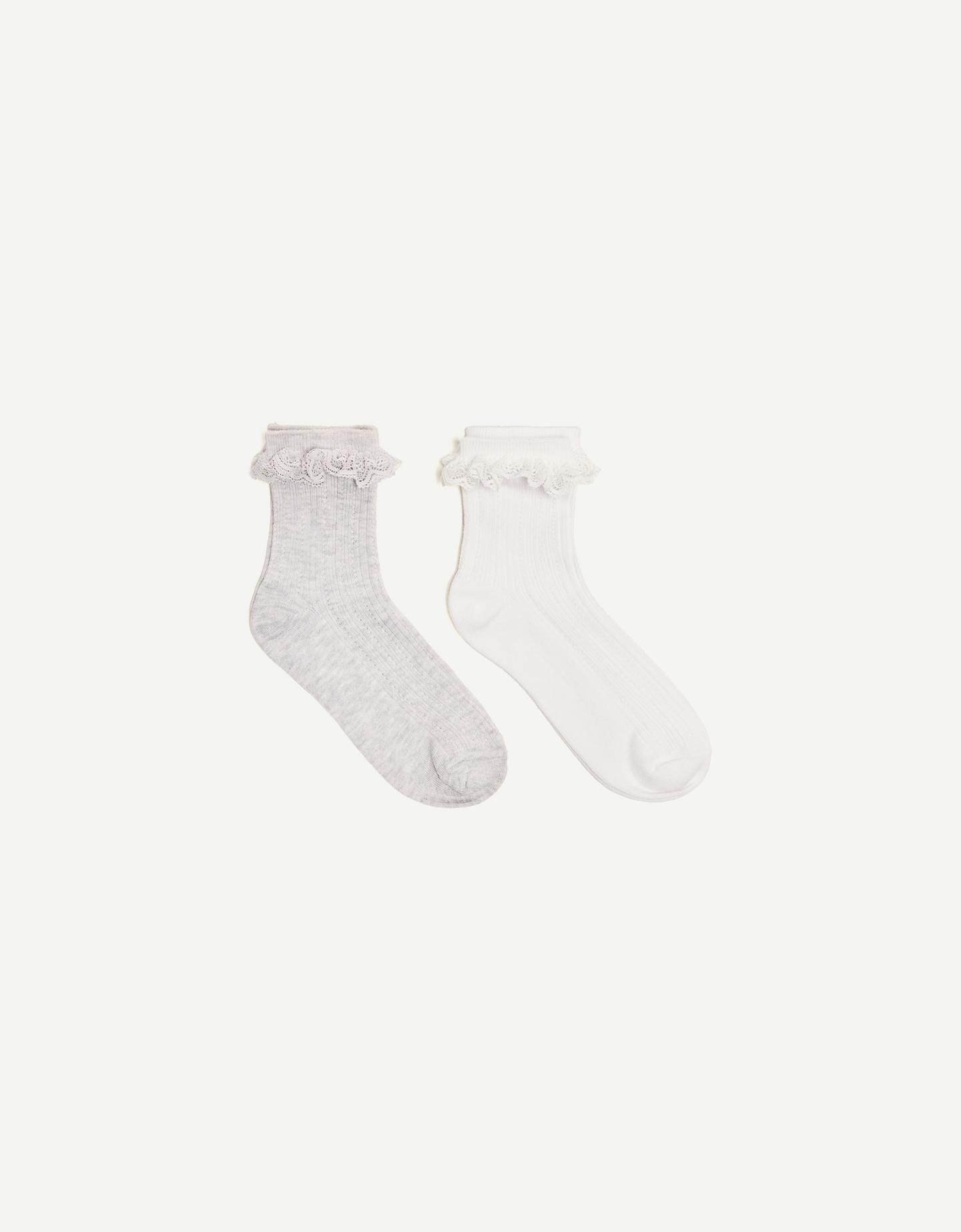 Bershka Pack 2 Calcetines Volante Mujer Gris
