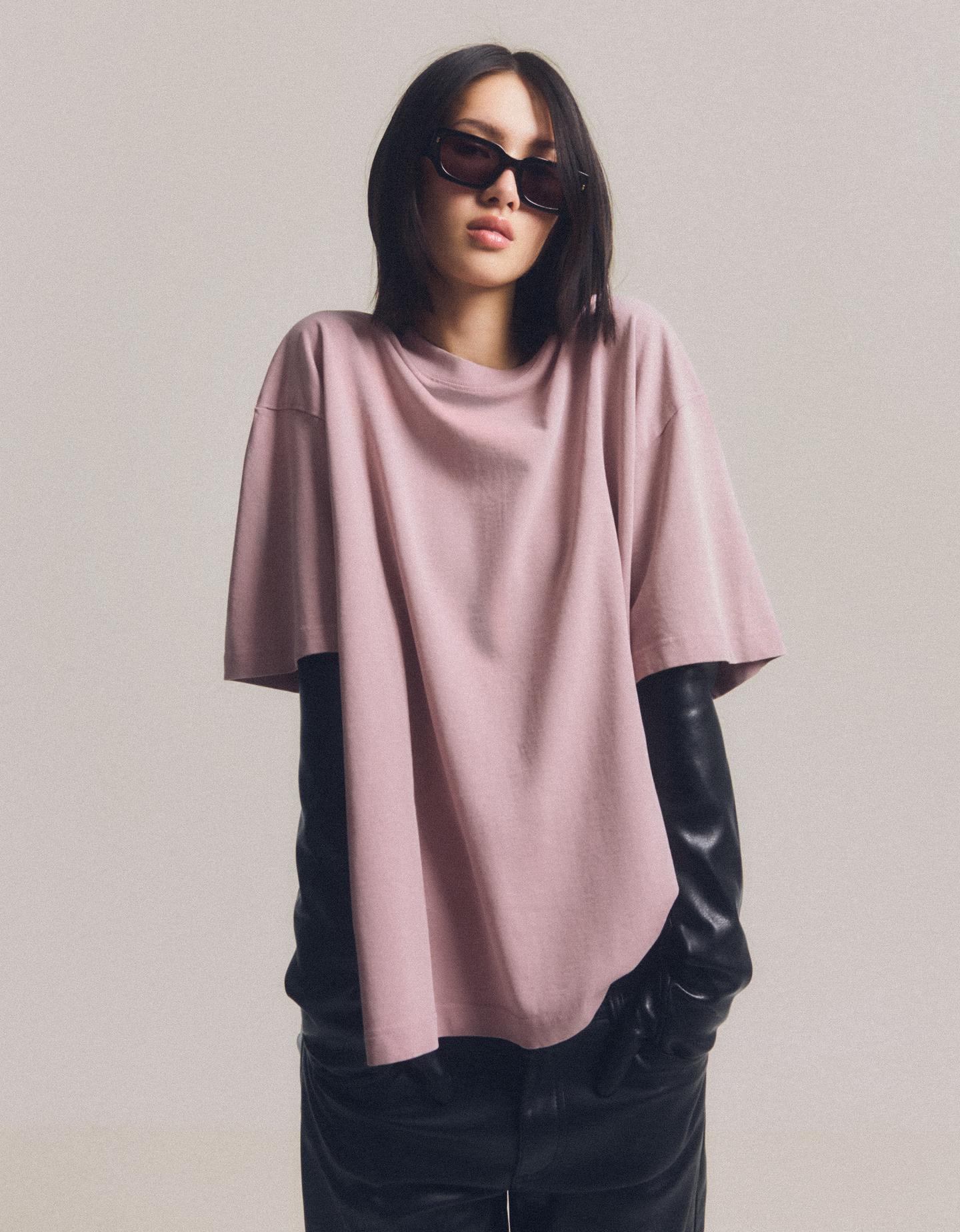 Bershka koszulka oversize z krótkim rękawem różowy