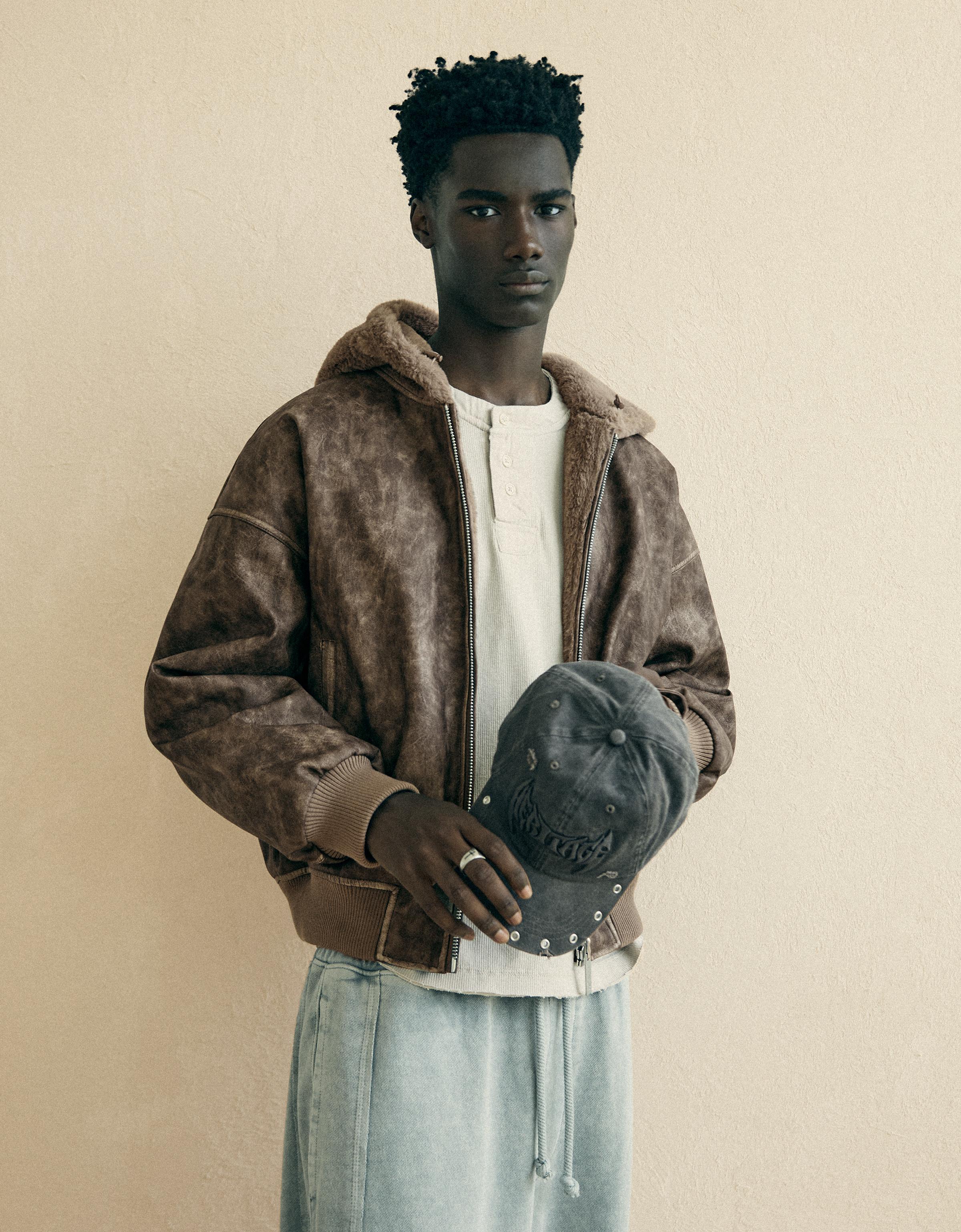 Reversible faux fur hooded jacket — Brown