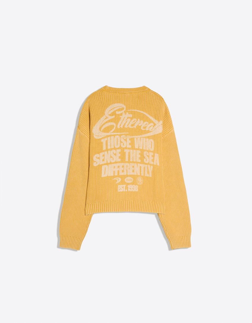 Printed boxy fit crew neck sweater-Yellow