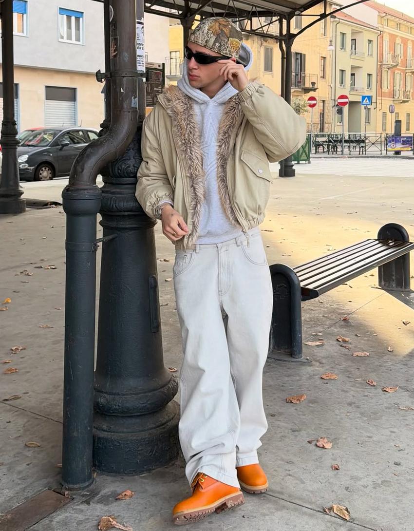 Jacke mit Kunstfellkragen-Rohweiß