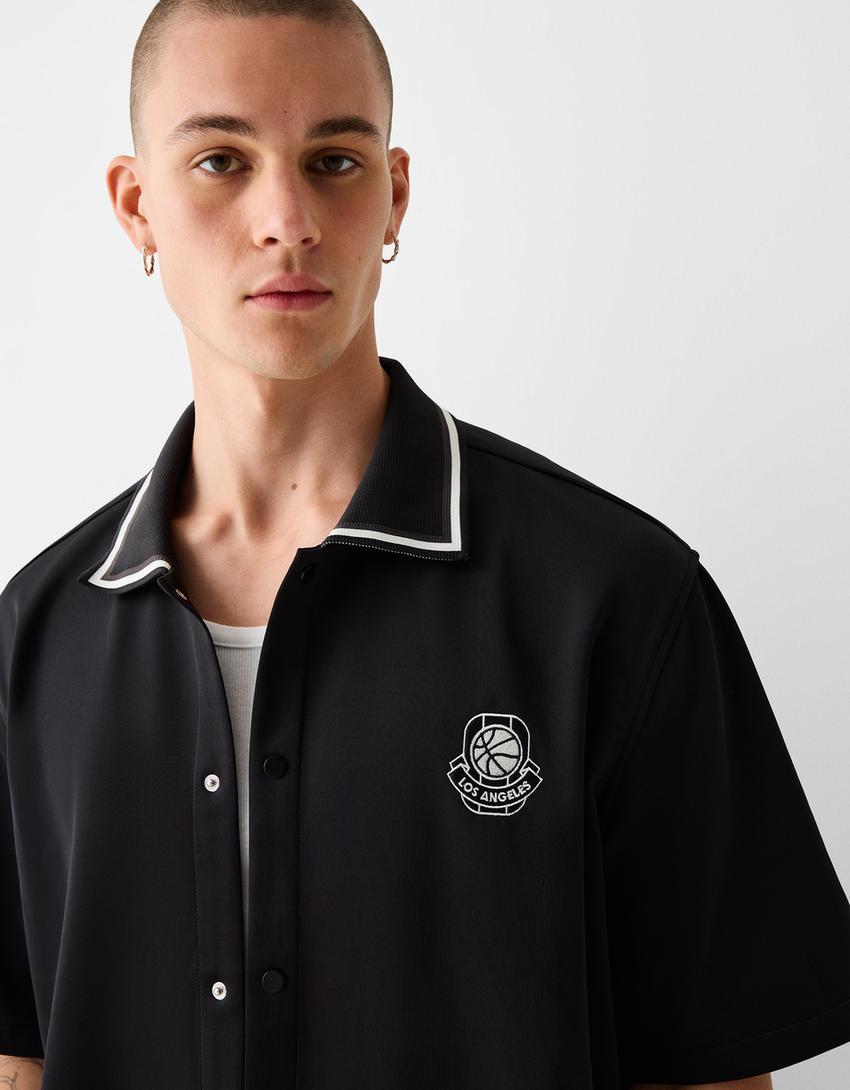 Chemise manches courtes boxy fit interlock-Noir-2