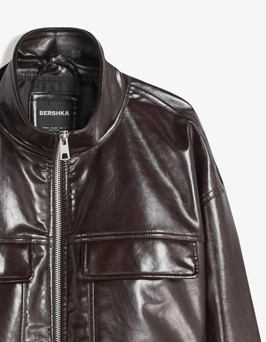 Leather effect jacket-Brown