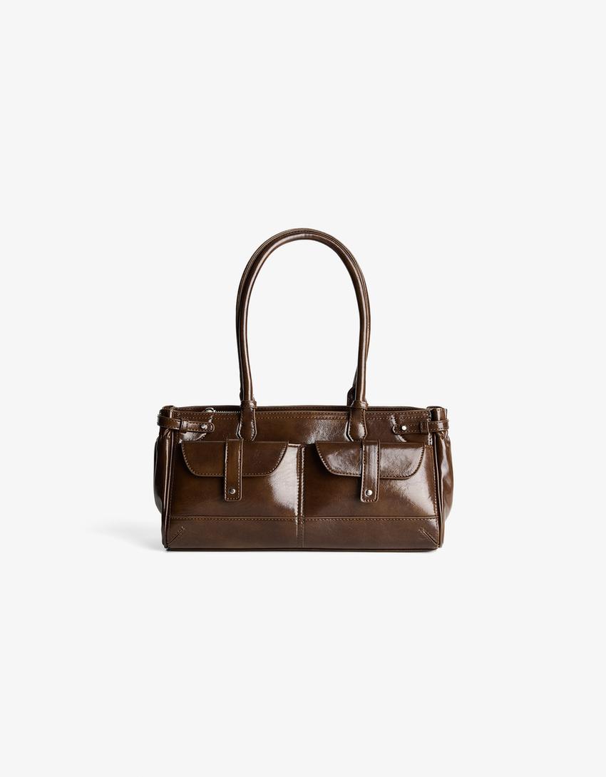 Schultertasche mit Taschen-Braun