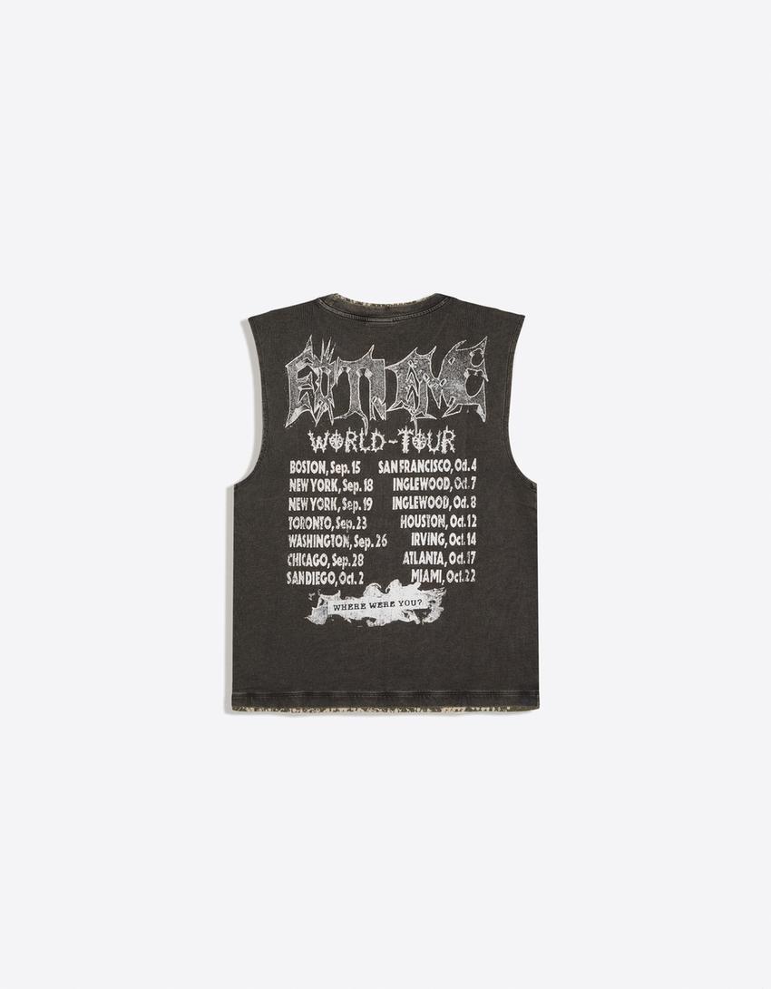 Faded effect worker print T-shirt-Black