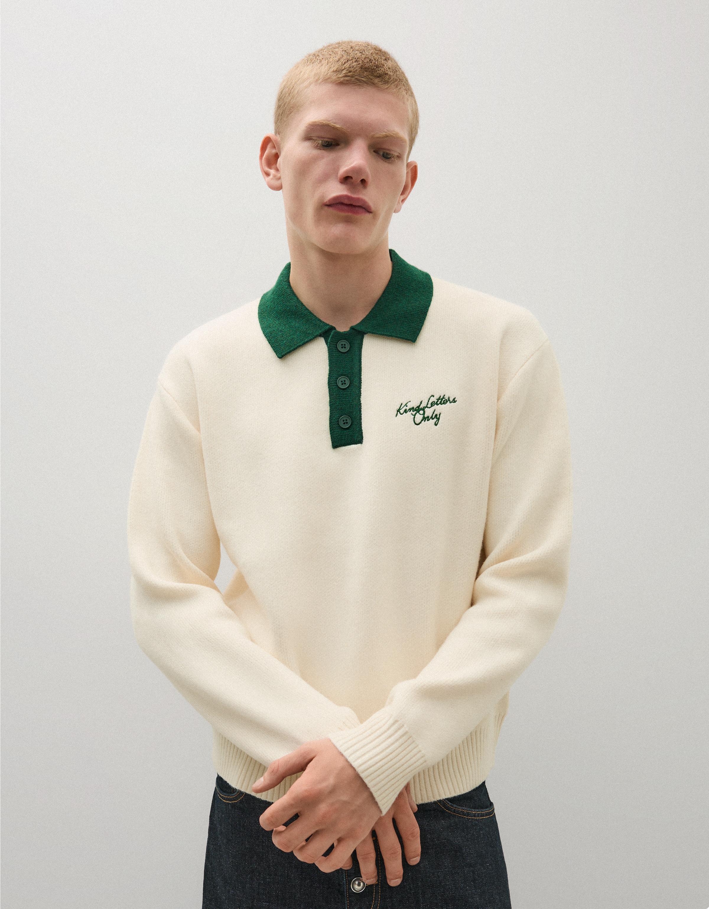 Contrast embroidered polo collar jumper — Off white