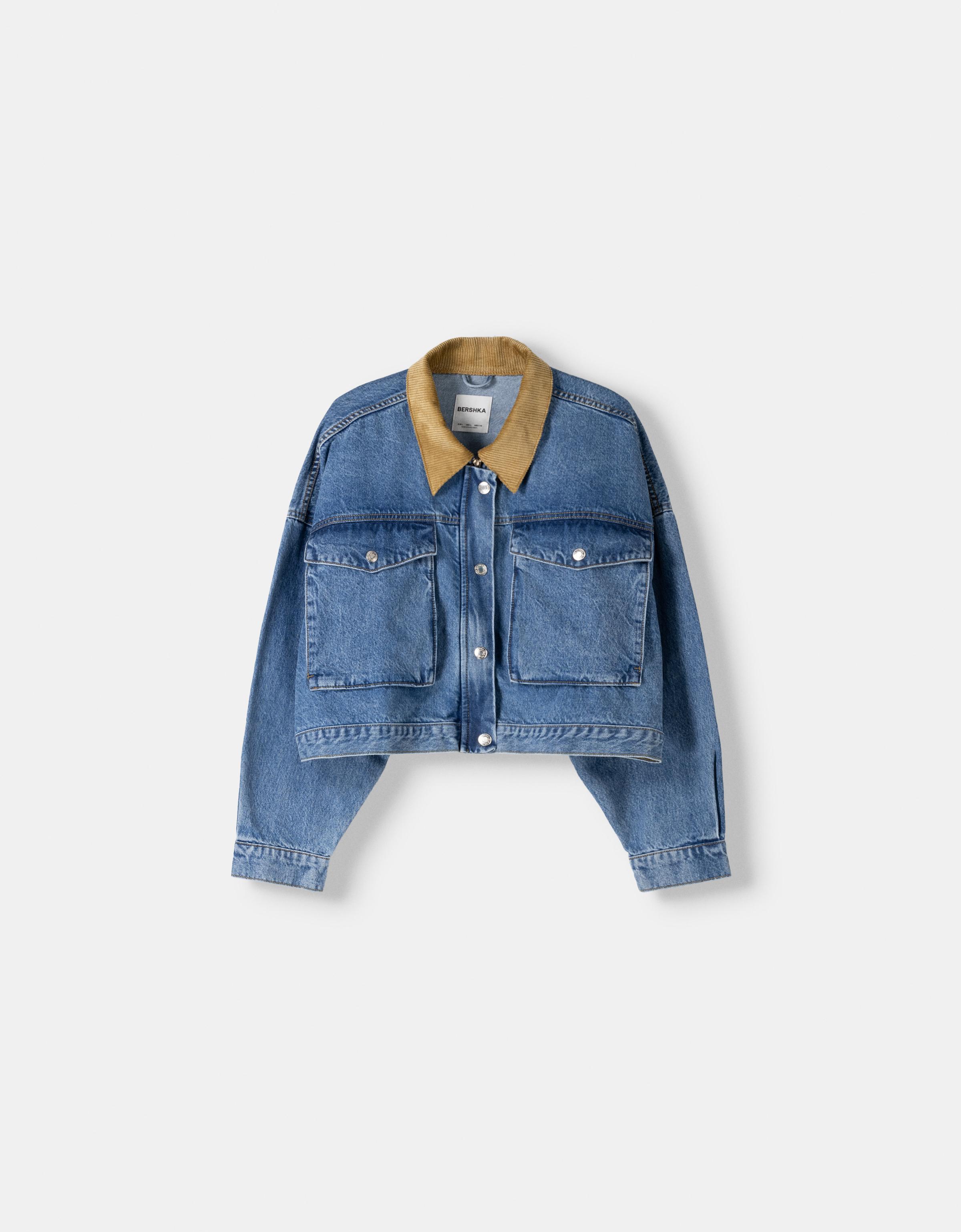 Bershka cropped denim jacket best sale