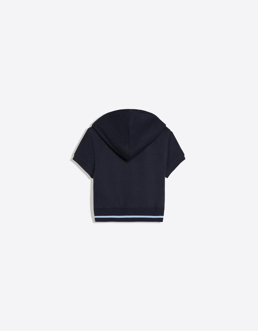 Sudadera manga corta capucha cremallera-Marino