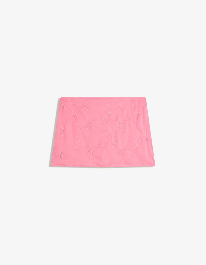 Minijupe brodée-Rose