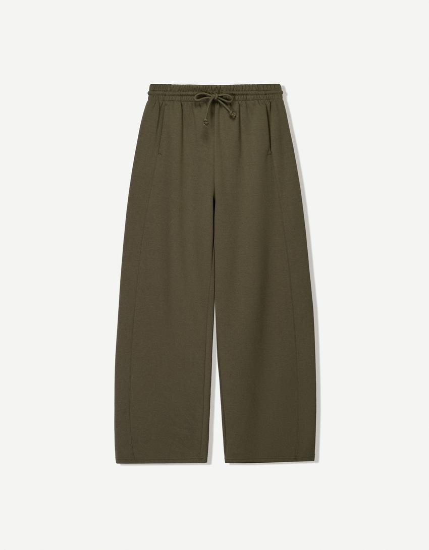 Pamuklu barrel fit pantolon-Haki-3