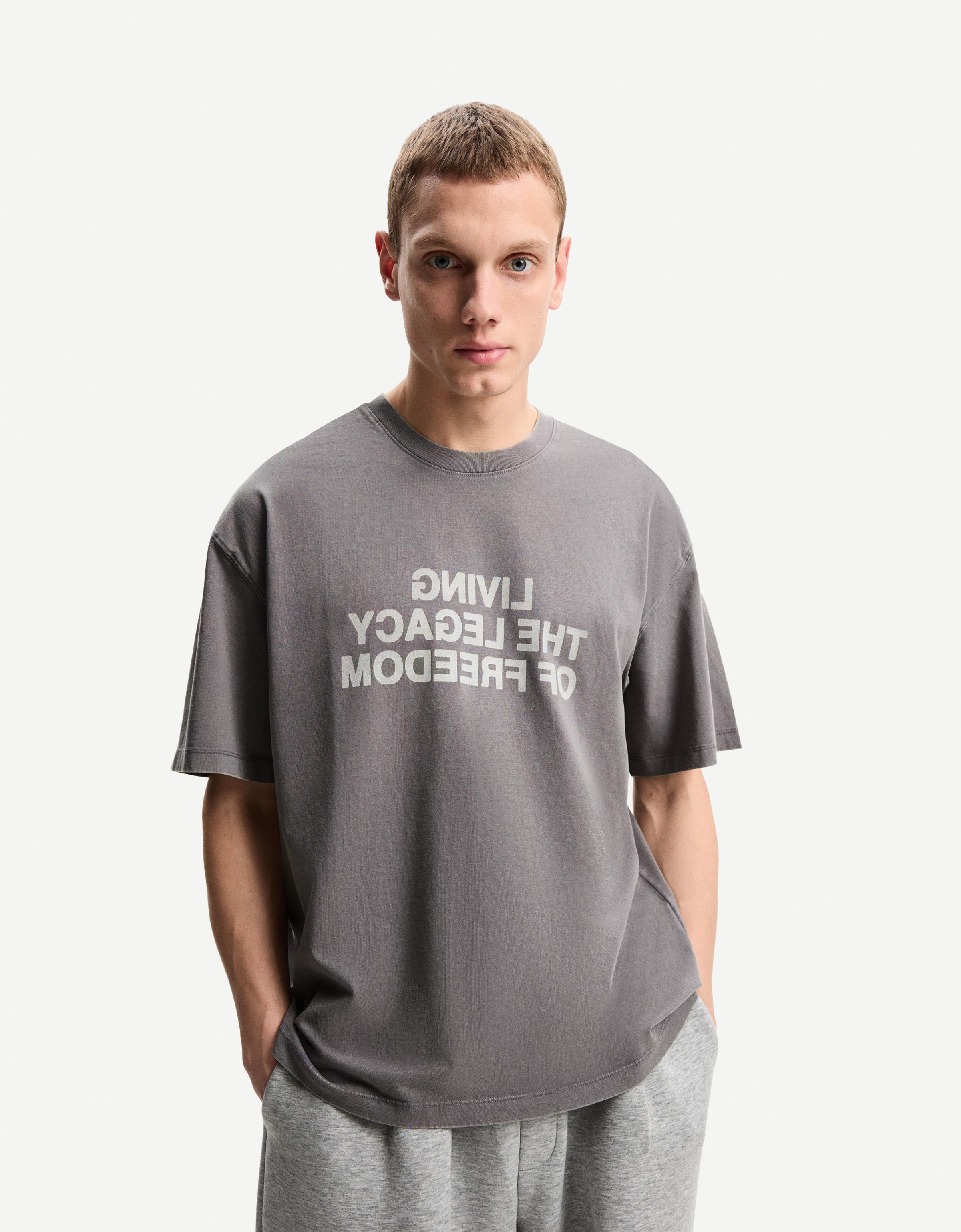 Bershka T-Shirt Mit Print Herren S Dunkelgrau