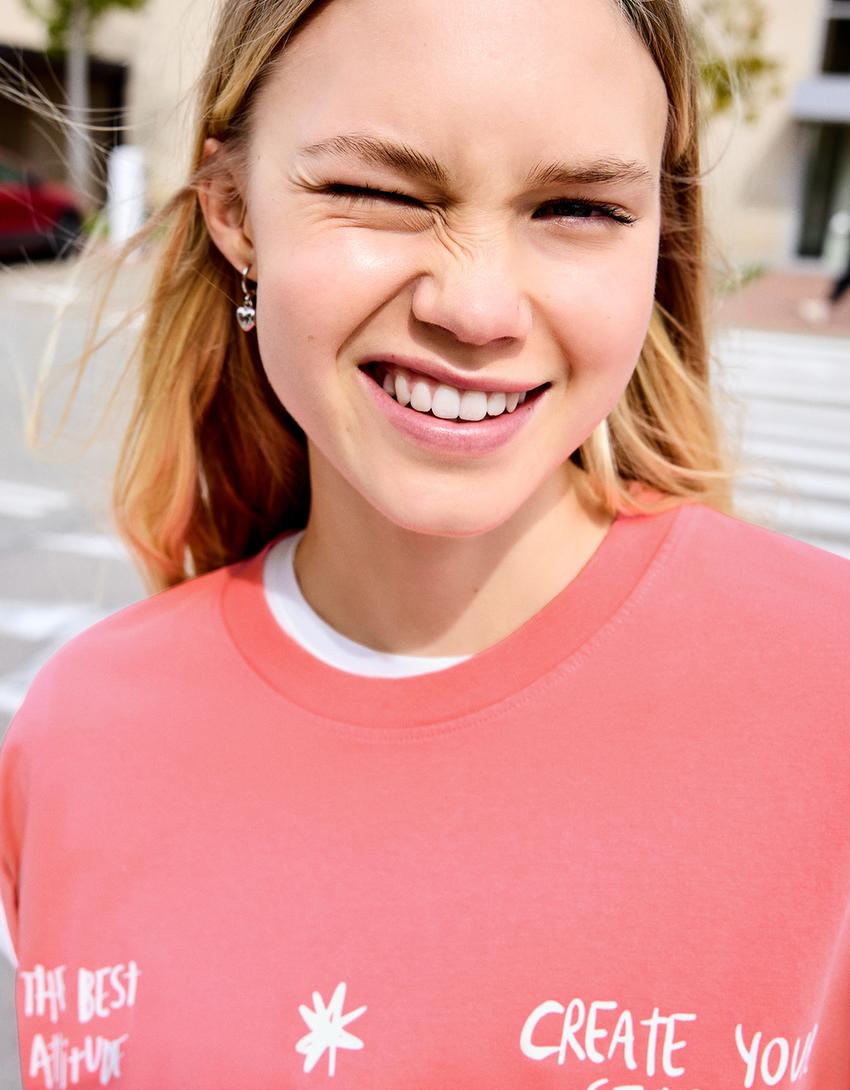 Camiseta manga corta efecto lavado-Salmón