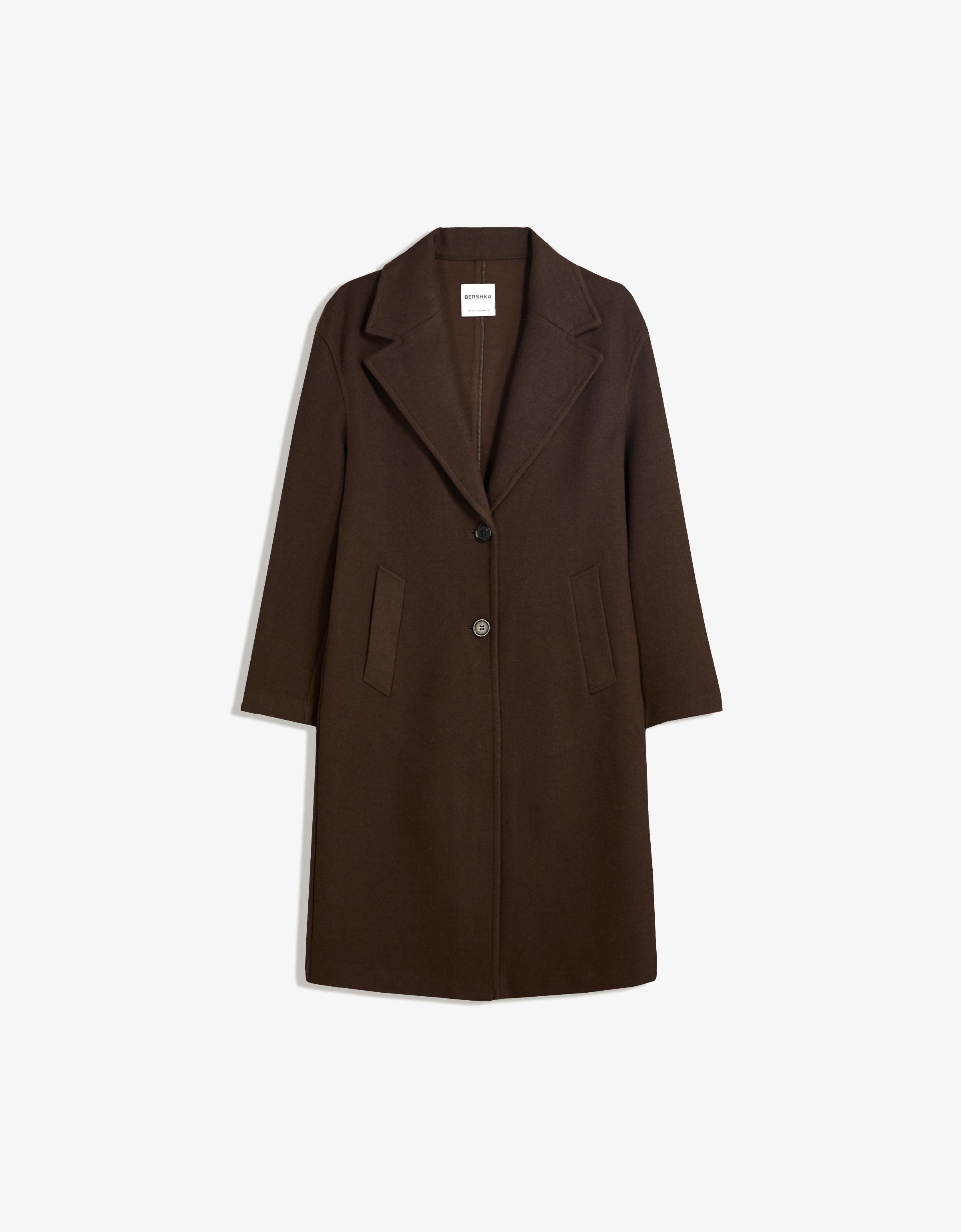 Bershka Abrigo Largo Soft Touch Mujer Xl Marrón