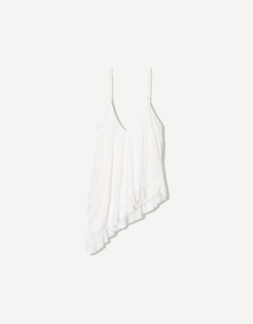 Asymmetric ruffled top-Cream-5