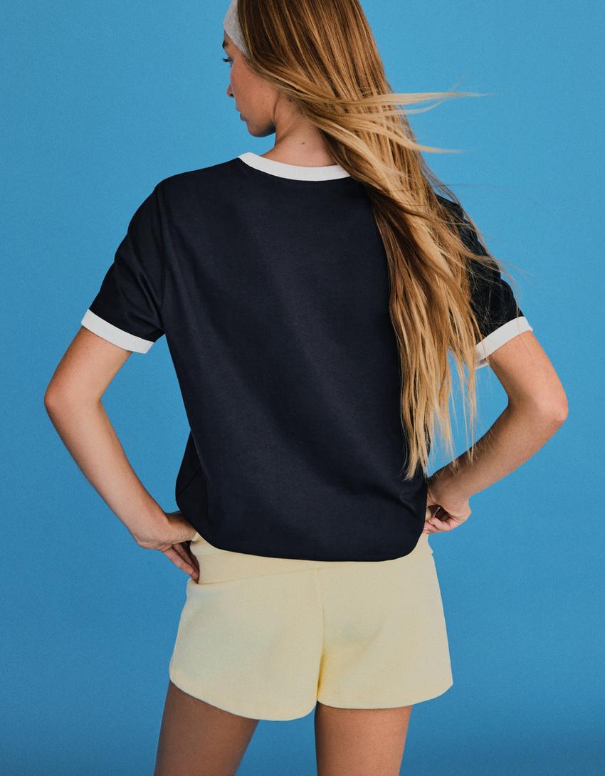 Contrast ribbed muscle fit T-shirt-Navy