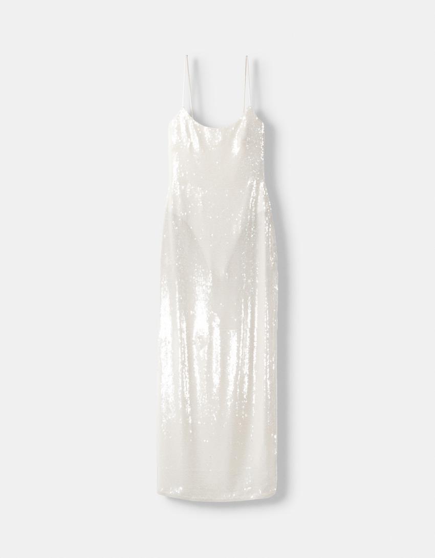 فستان طويل بترتر شفاف-كريمي-5