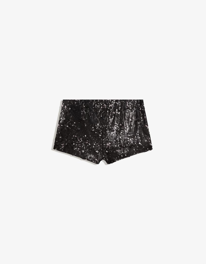 Sequinned mini shorts-Black