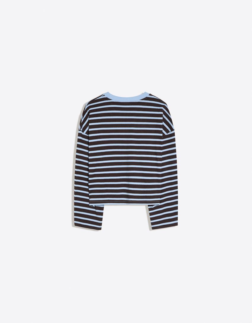 Striped boxy long sleeve T-shirt-Brown