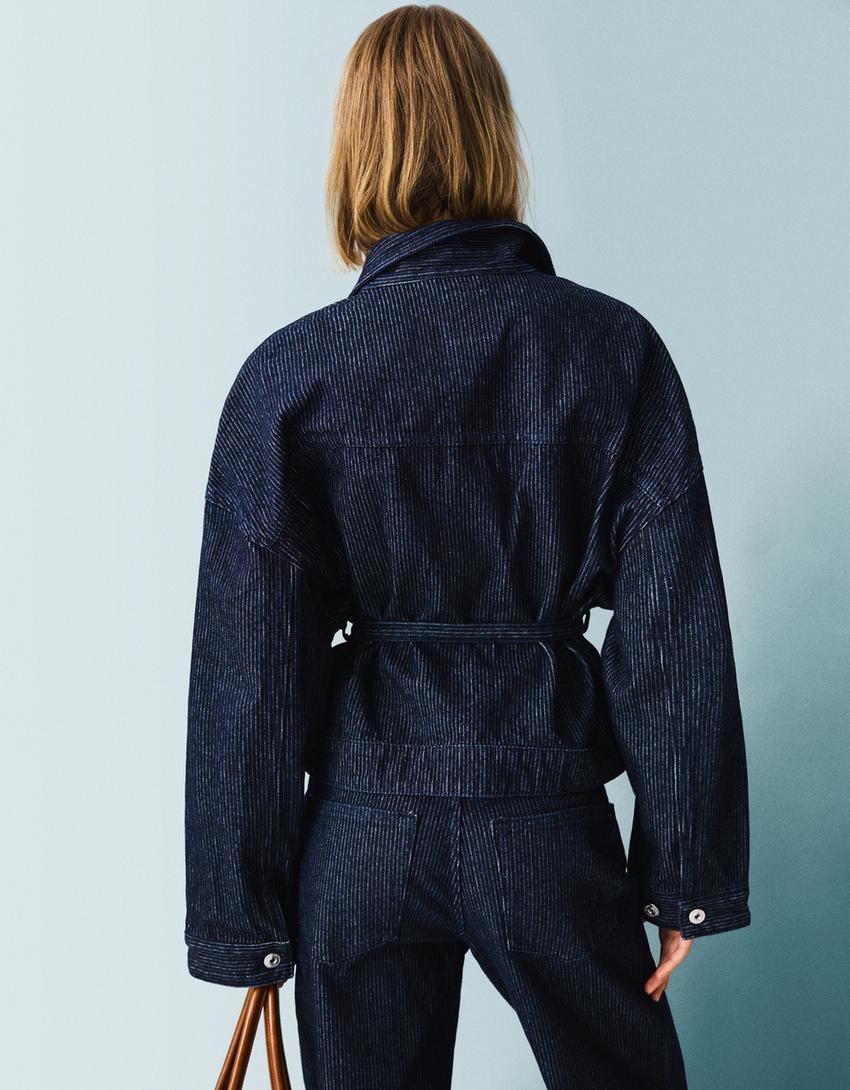 Giubbotto in denim con texture-Marino-1