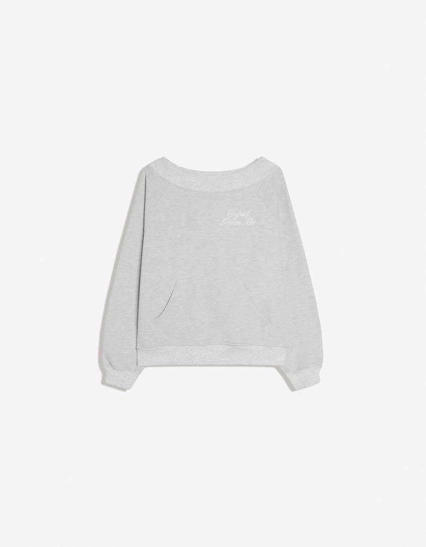 Jersey cuello bardot strass-Gris