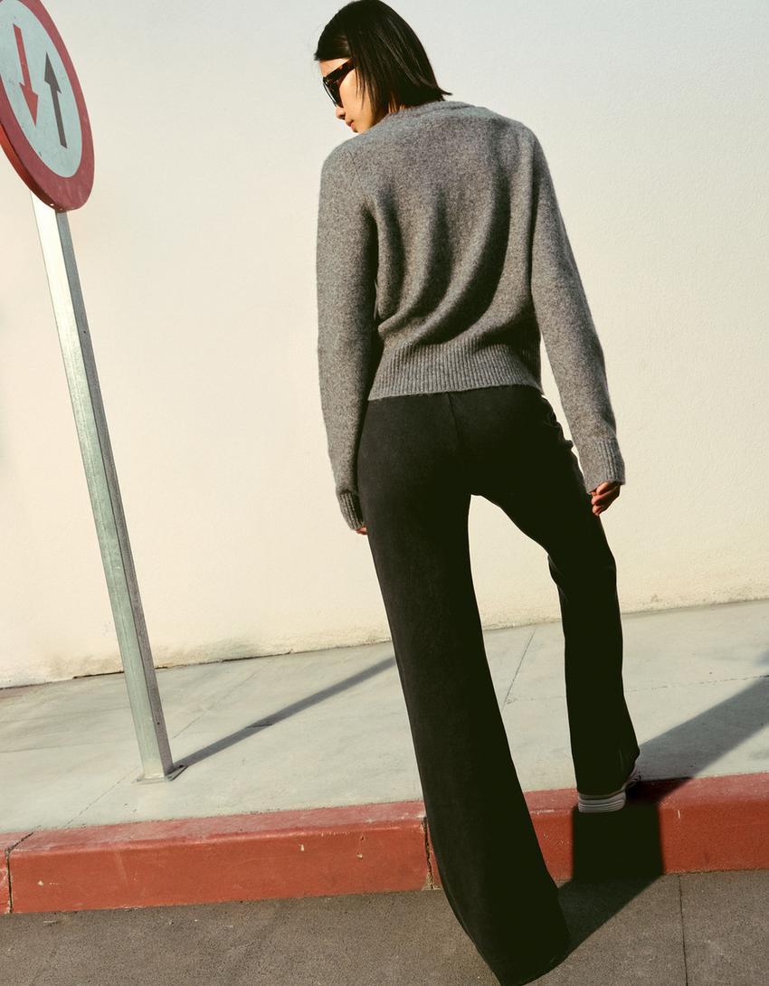 Pantalón flare felpa bajo deshilachado-Gris oscuro