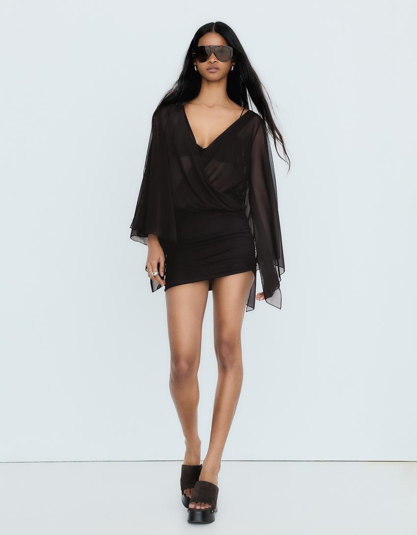 Mini robe à manches cape-Noir