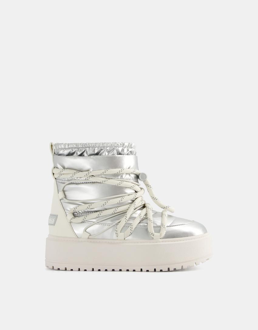 Botins acolchoados plataforma Ski Collection-Cinza-5