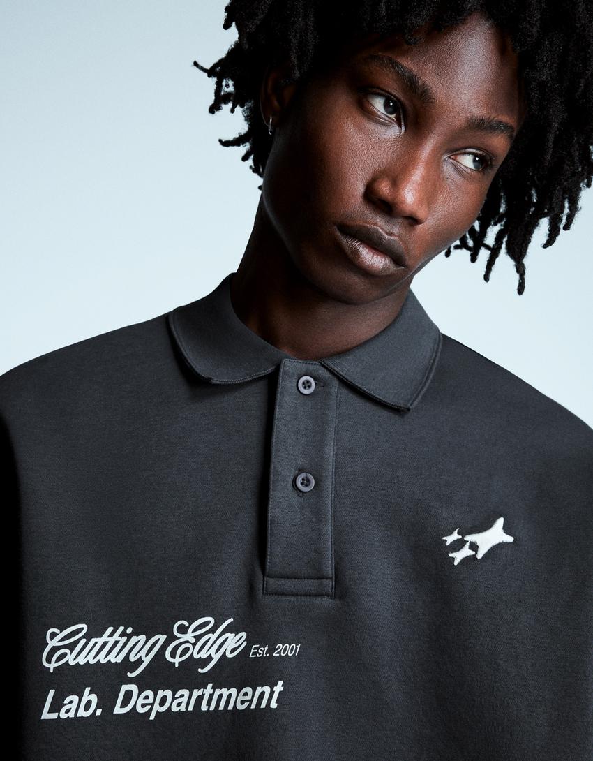 Polo felpa estampado-Azul