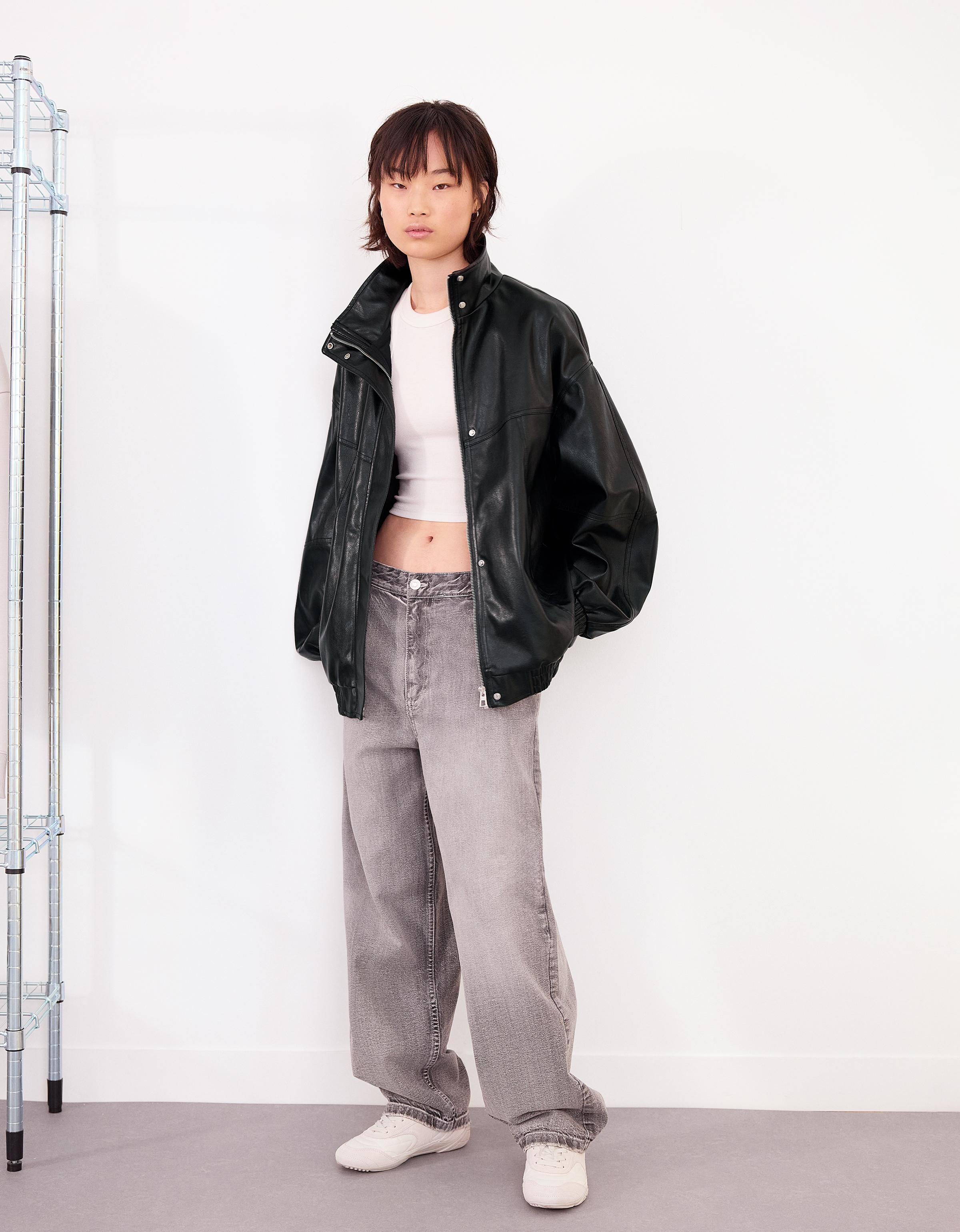 Oversize faux leather jacket - Women | Bershka