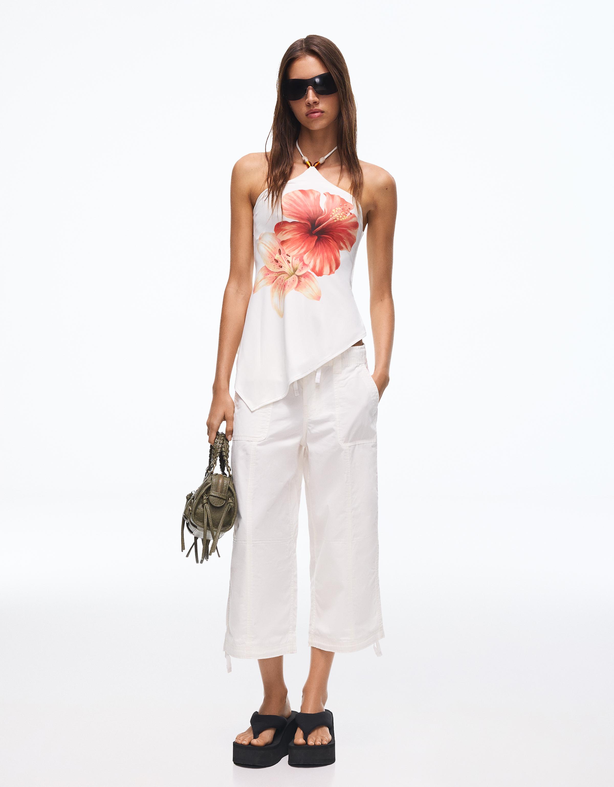 Halter neck print top — Off white