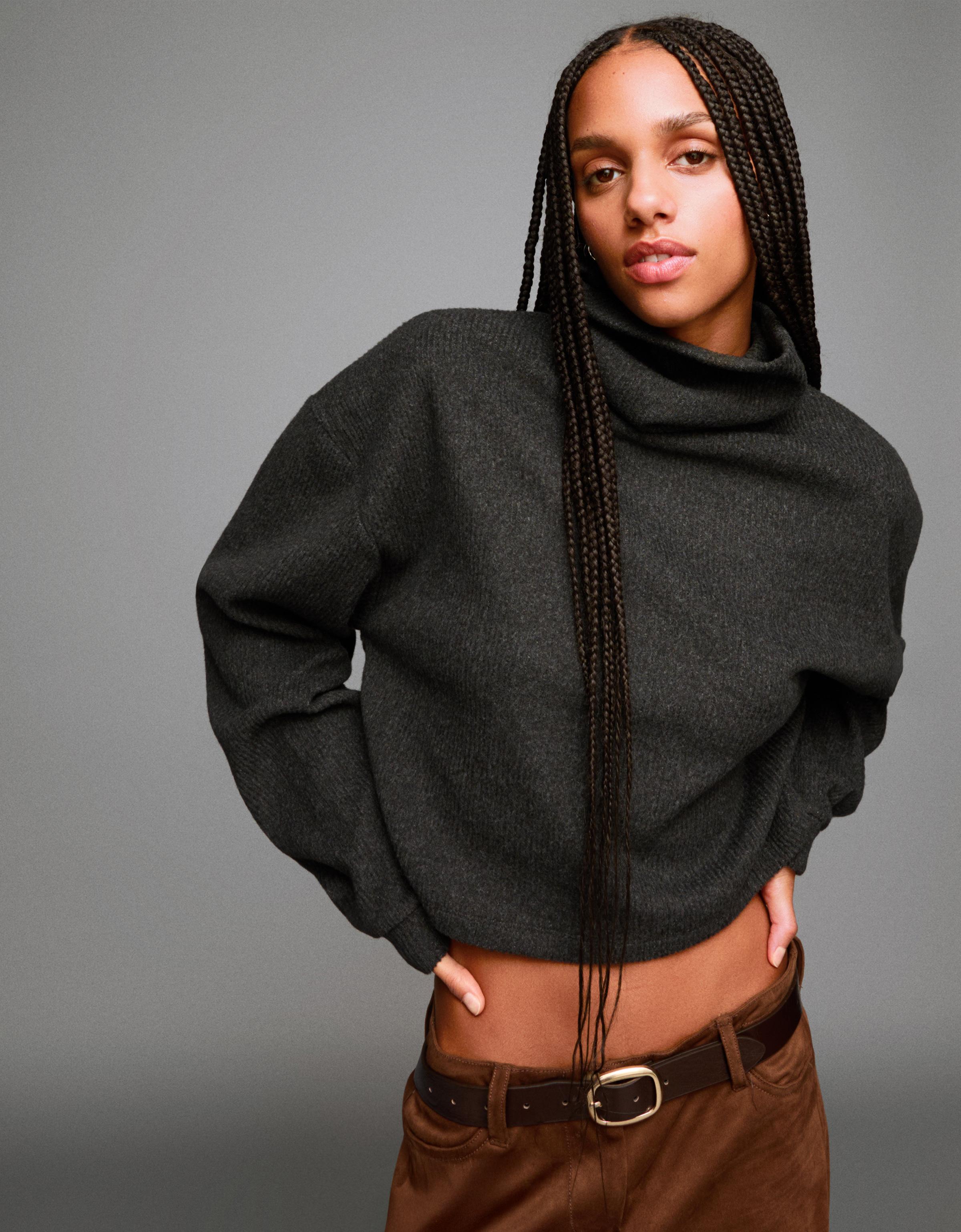 High neck ribbed sweater — Dark grey