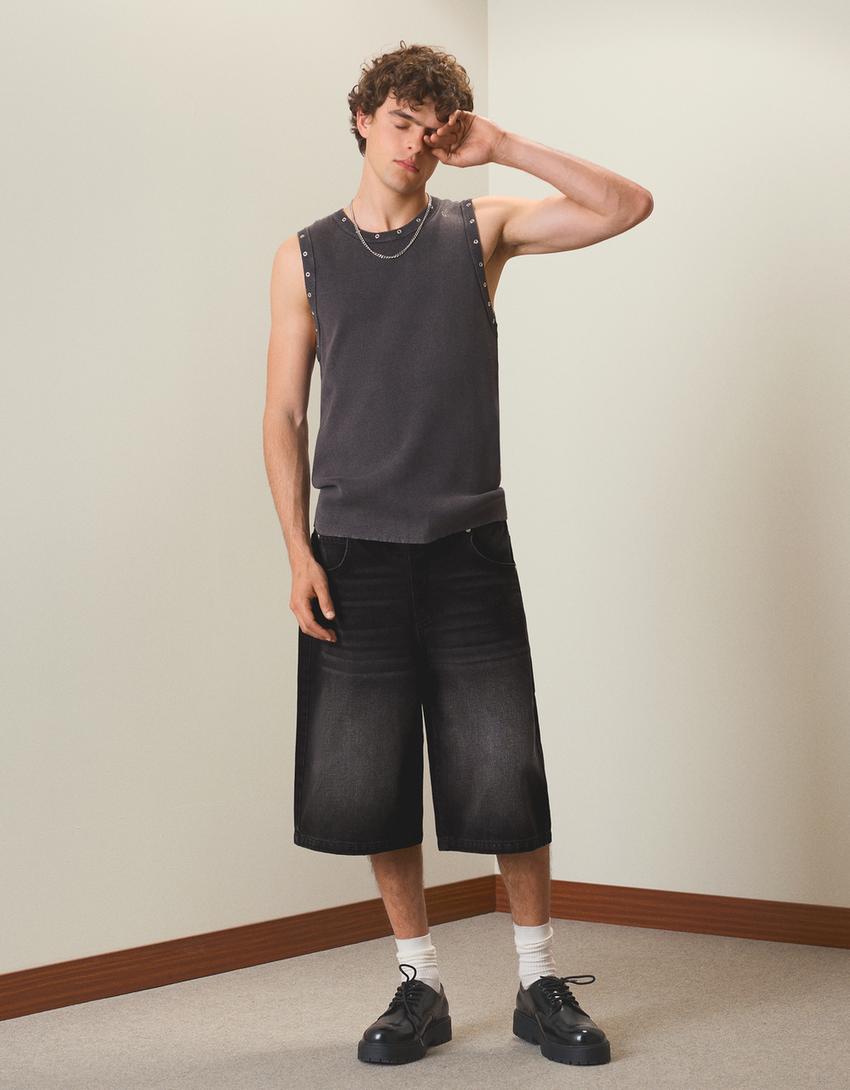 Bermudas denim baggy-Negro