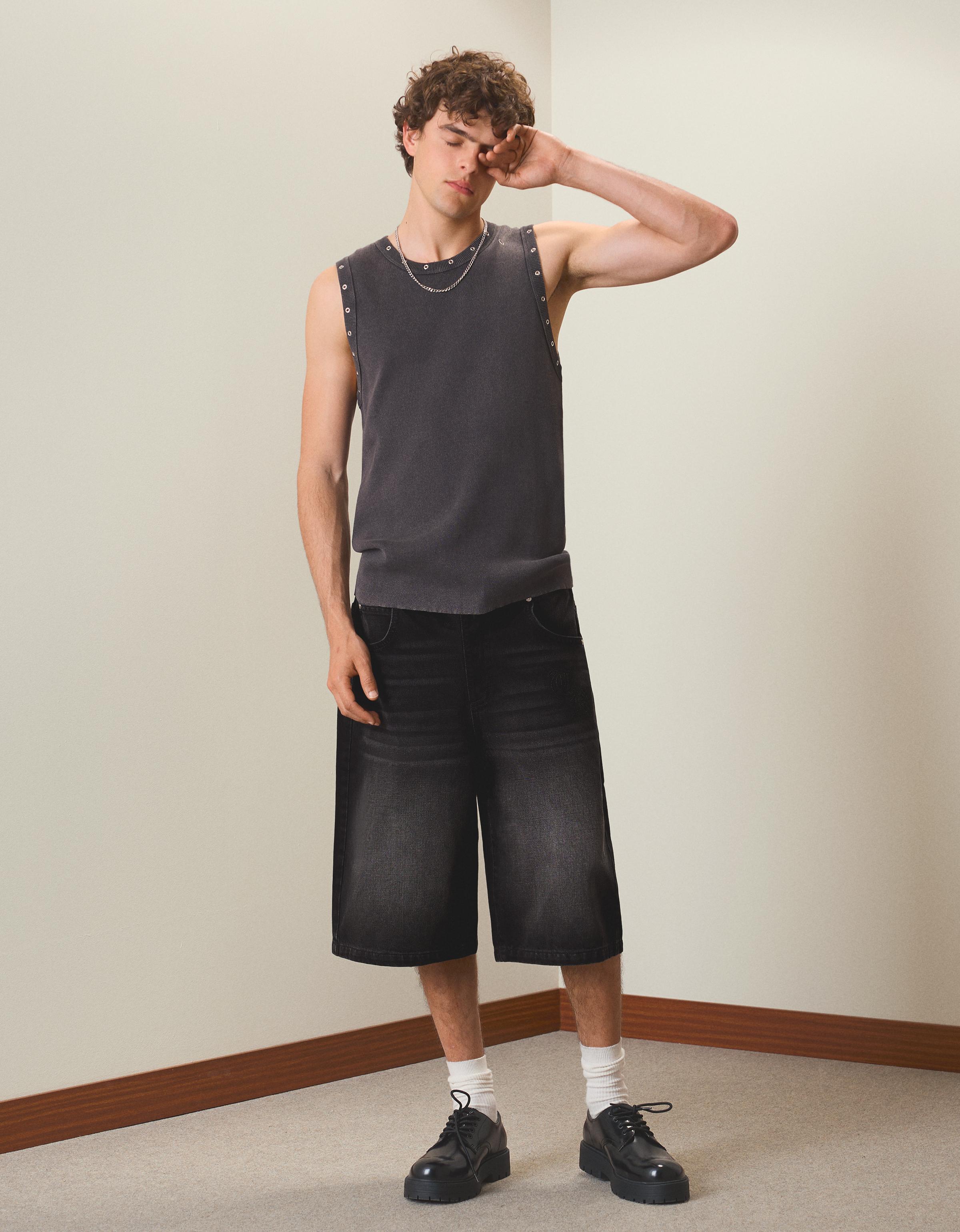 Baggy fit denim bermuda - Görsel 30