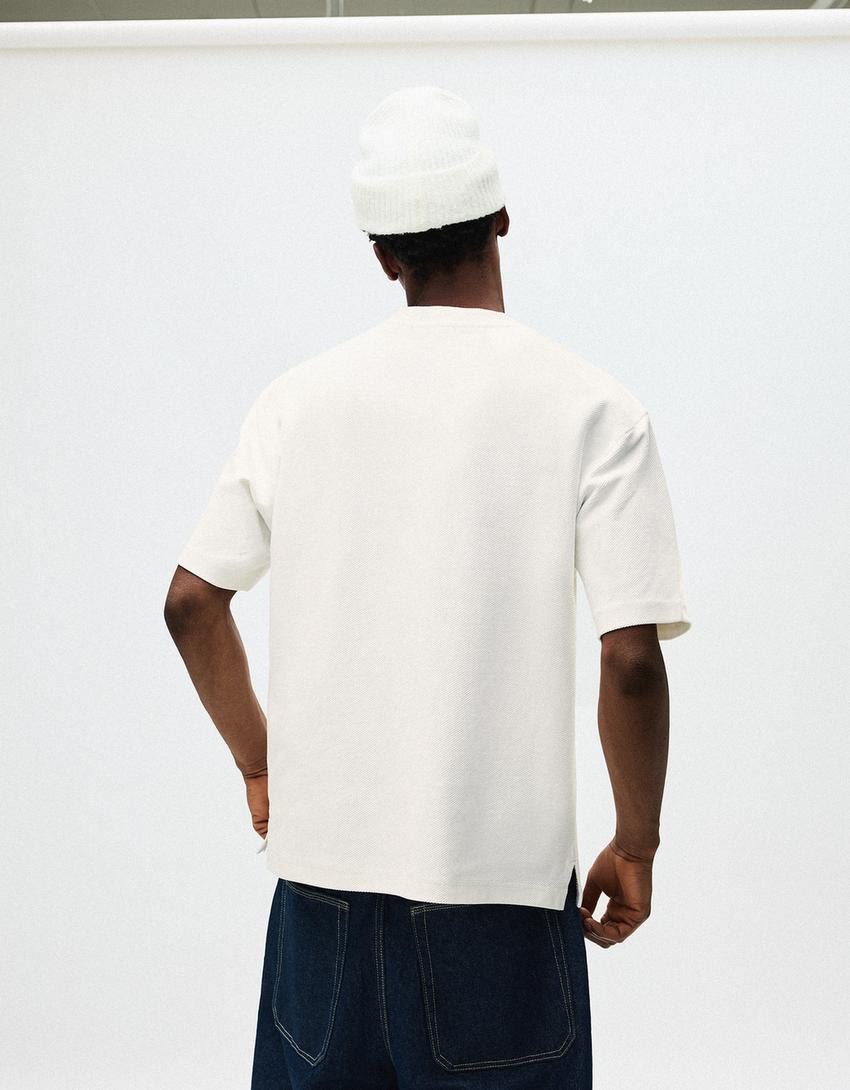 Rövid ujjú plüsspóló-Törtfehér