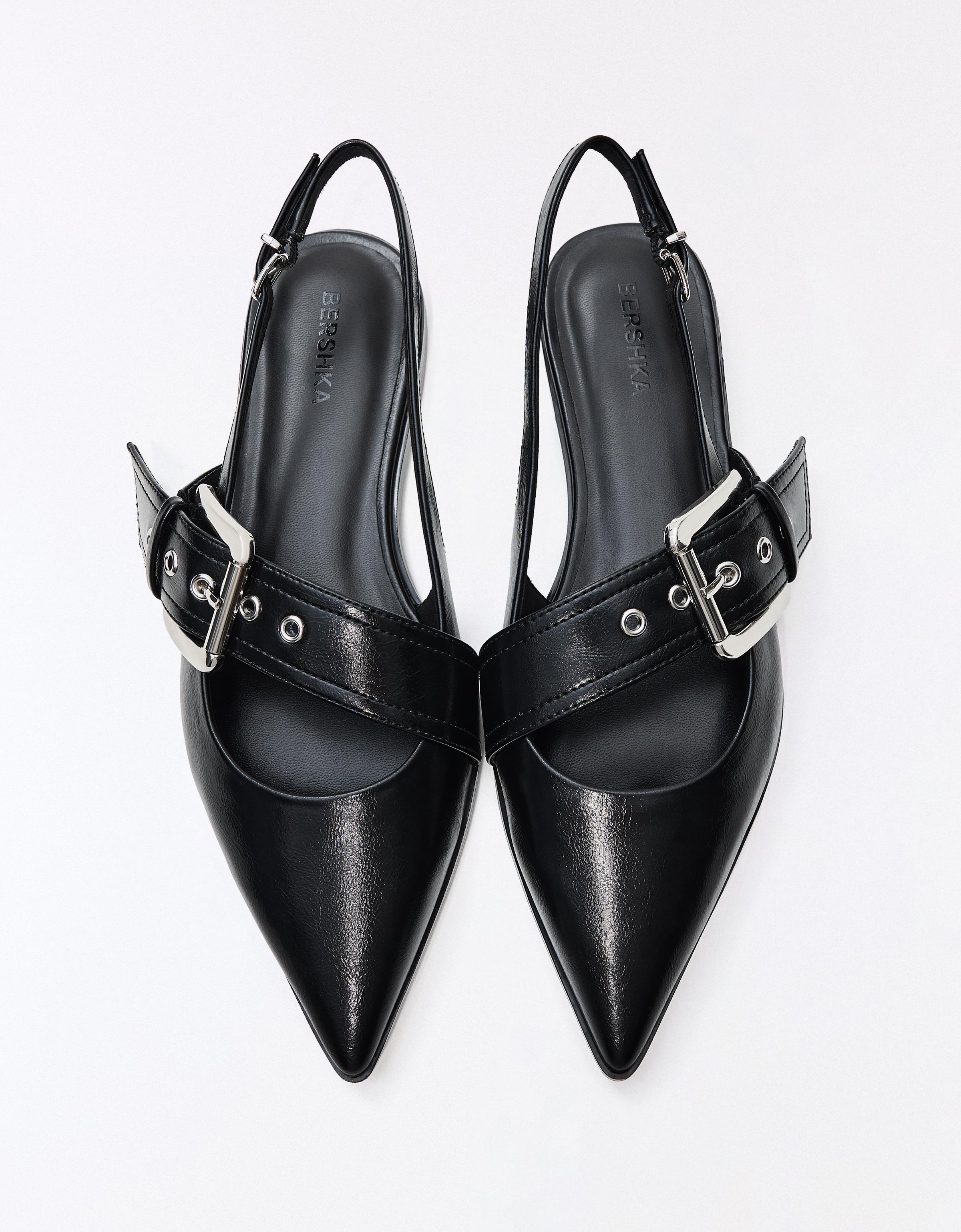 Slingback ballet flats with buckle — BLACK