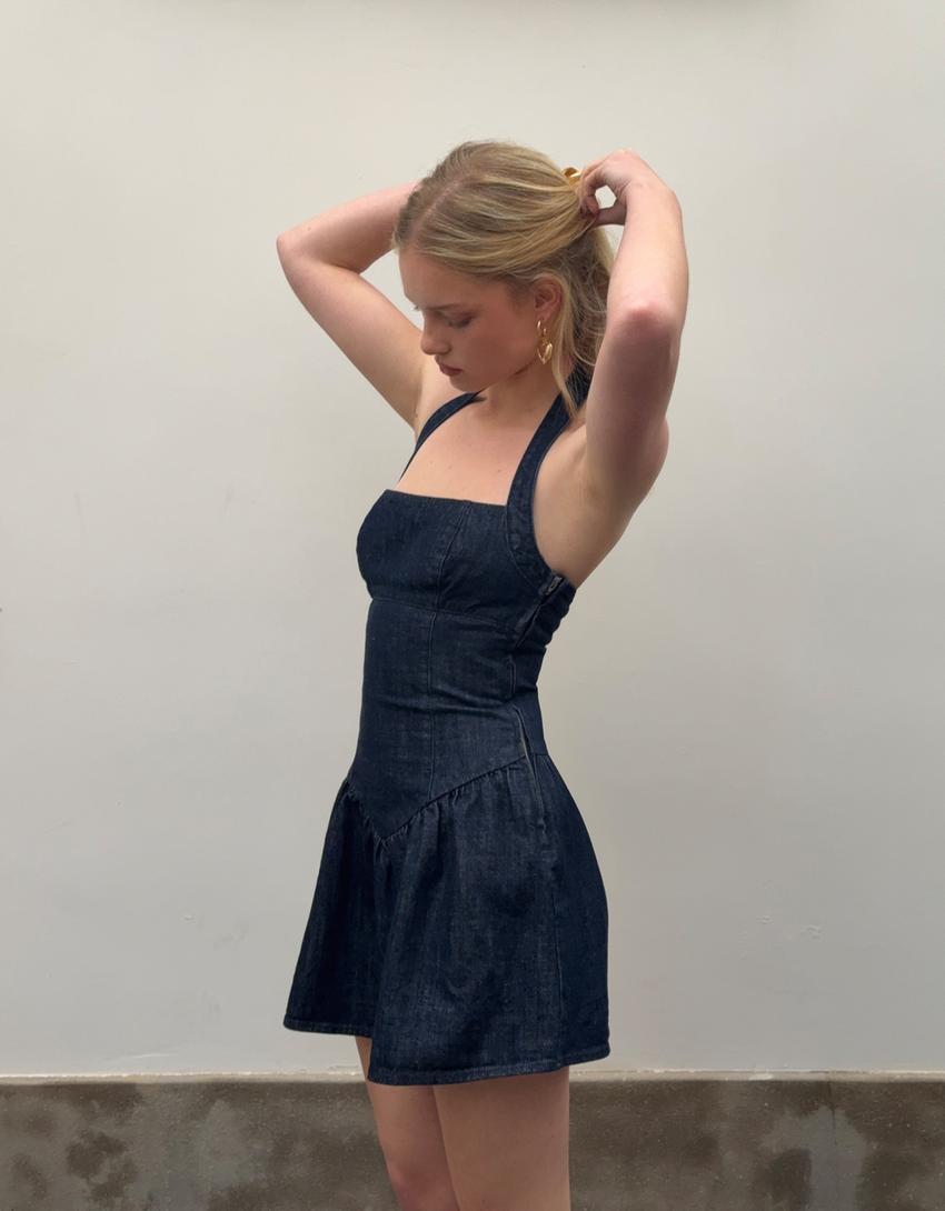 Vestido denim mini balão-Marinho-2