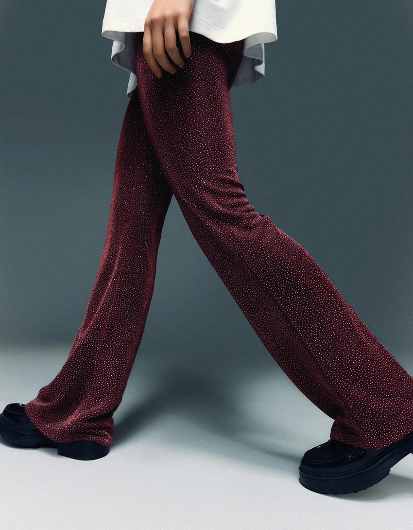 Pantalon flare brillant-Bordeaux