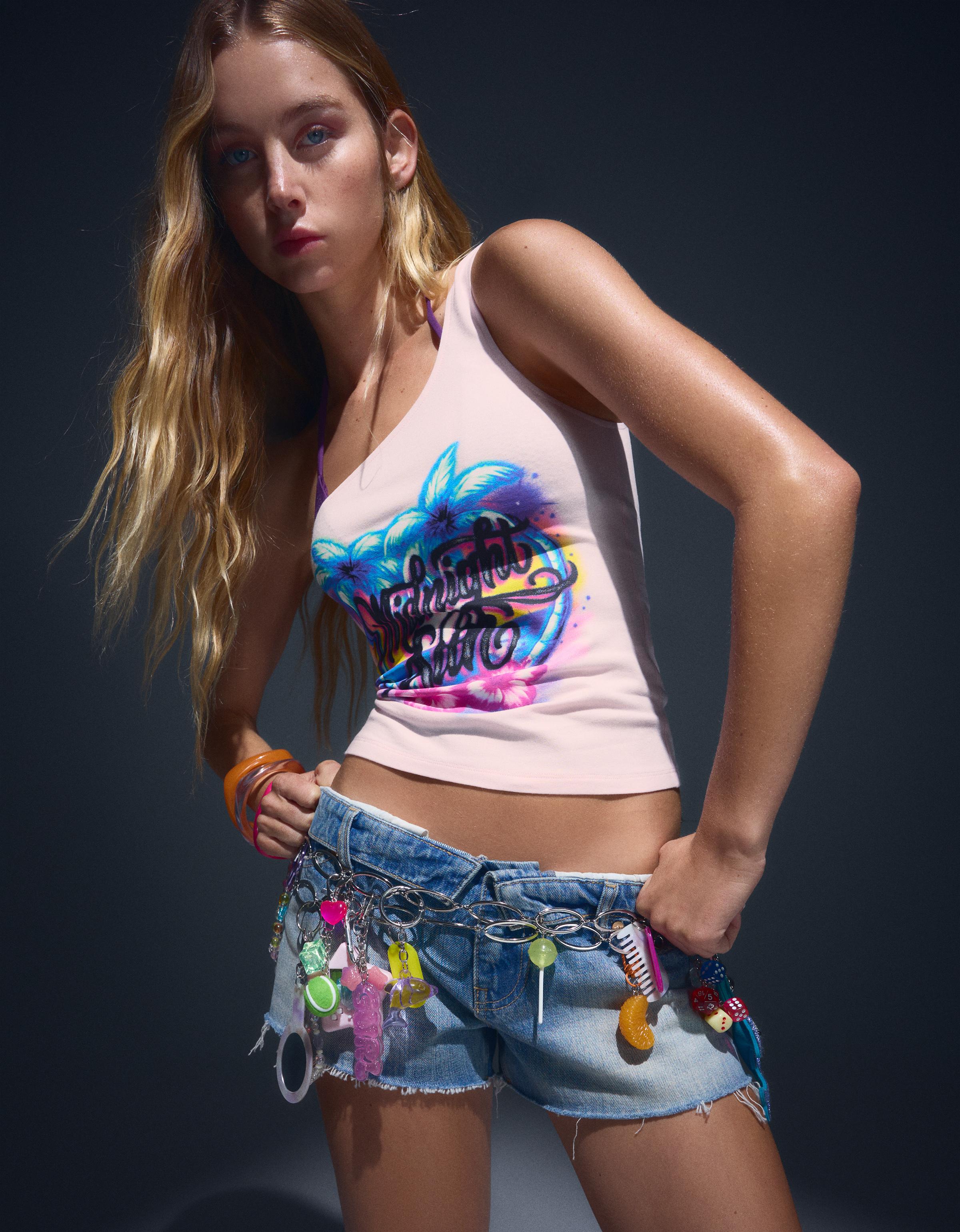Mini shorts with folded waist — Light blue