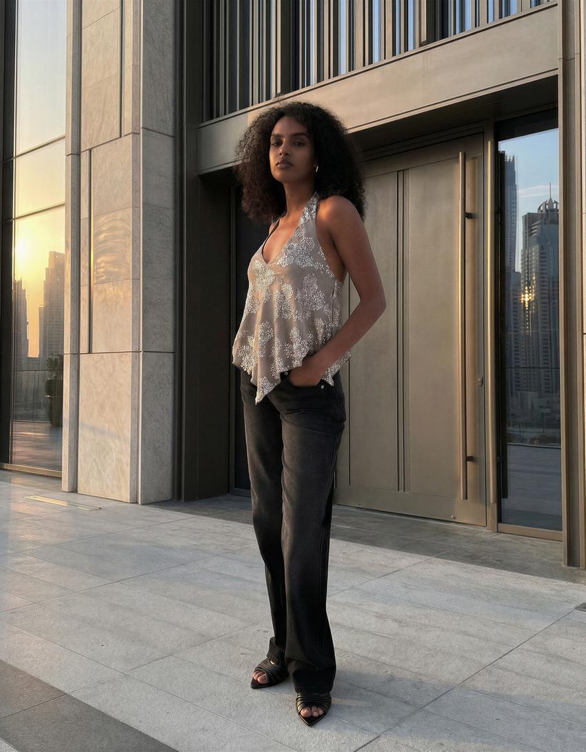 Draped sequin top-Grey