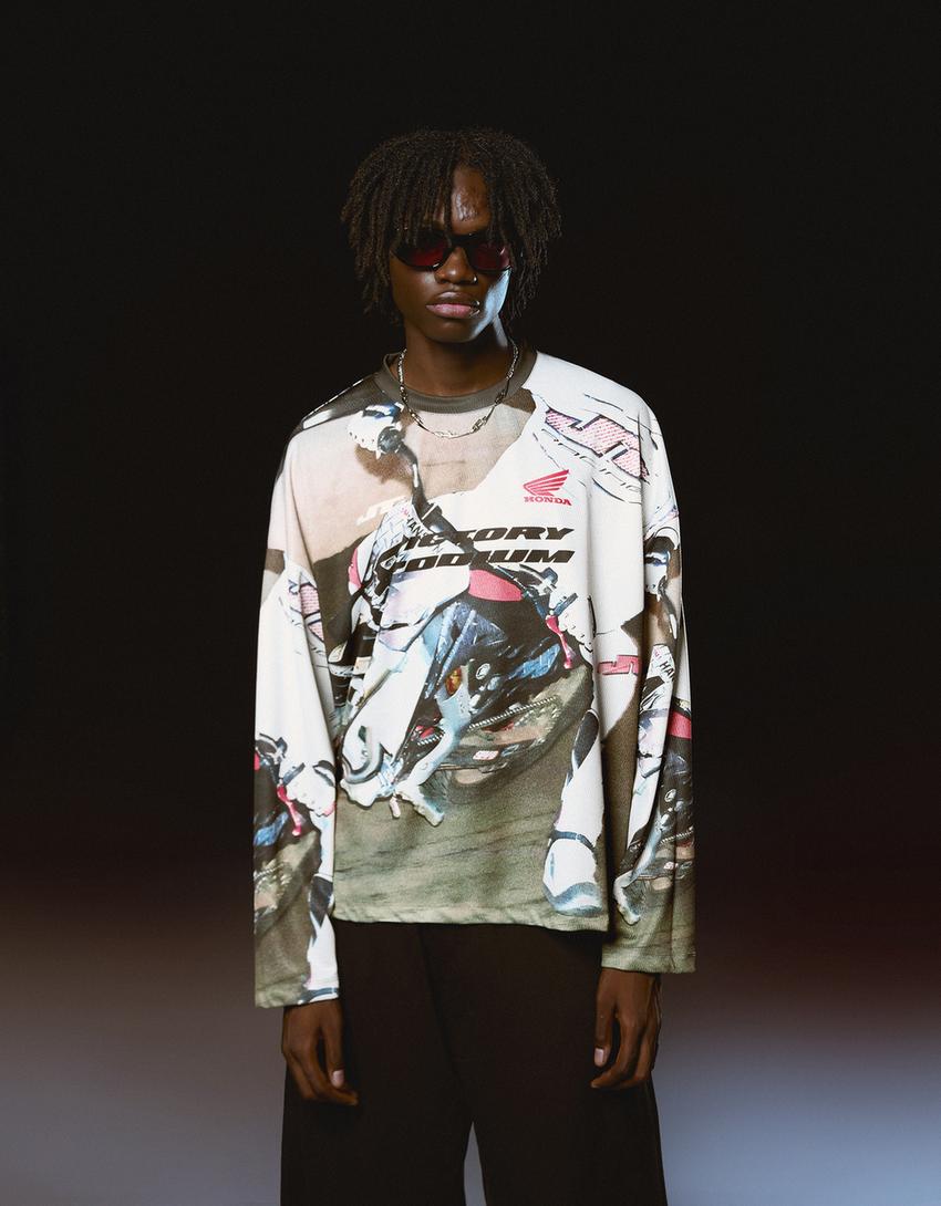 JT Racing Honda Langarmshirt mit Mesh-Print-Kombiniert