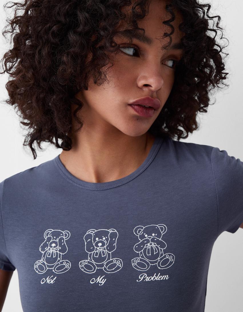 Short sleeve T-shirt with print-Washed out blue-2