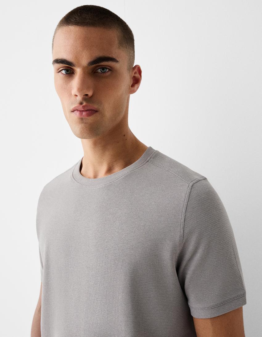 T-shirt à manches courtes texturé-Gris-2