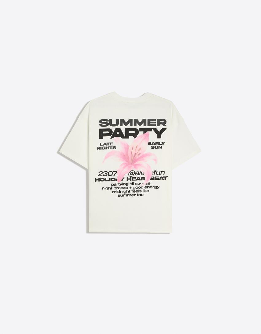Oversize-T-Shirt mit Print-Grbrochenes Weiss