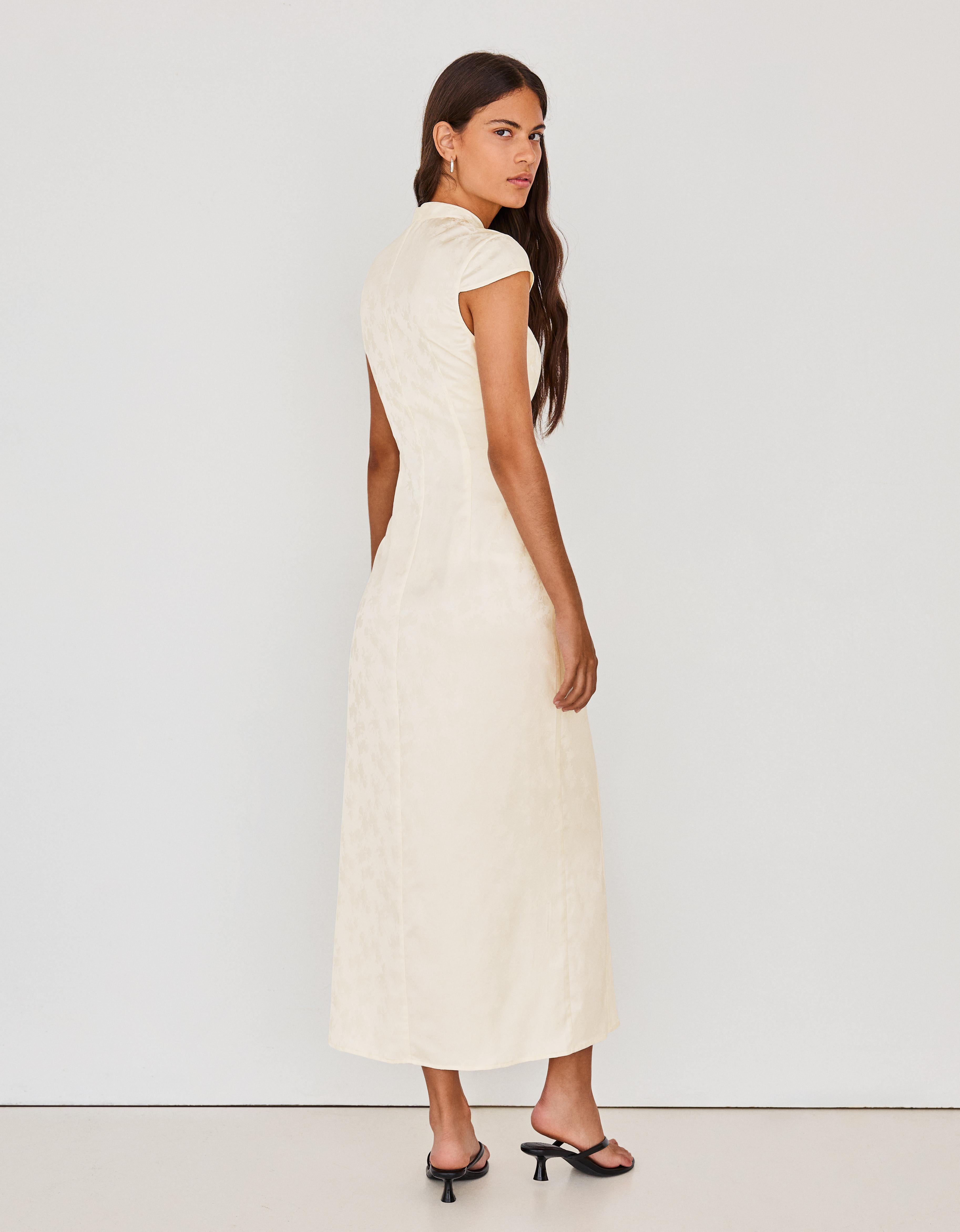 Sateen jacquard midi dress — White